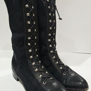 Walter Steiger BLACK ELASTIC LEATHER Boot Stretch Lace Fabric 35.5 US 5.5 Used